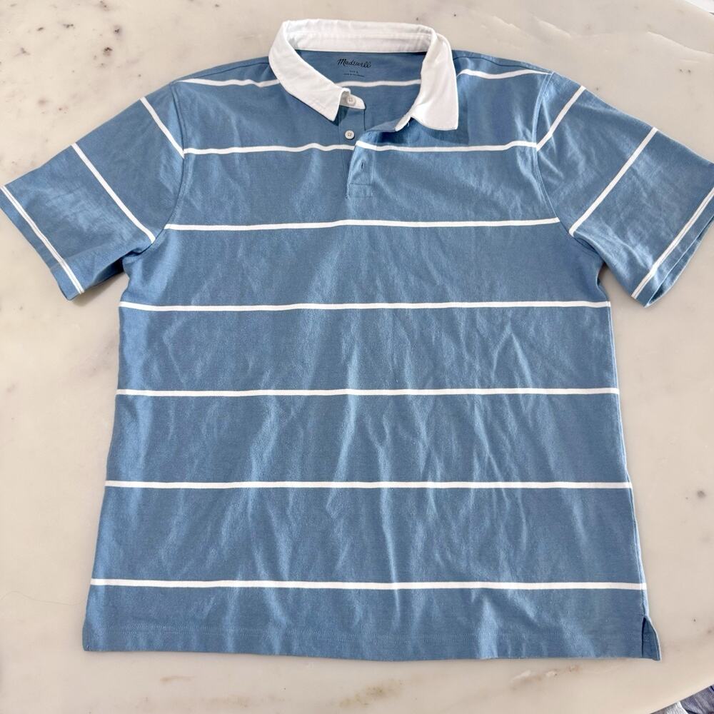 Madewell Men's L Rugby Short-Sleeve Polo Shirt Blue & White Striped